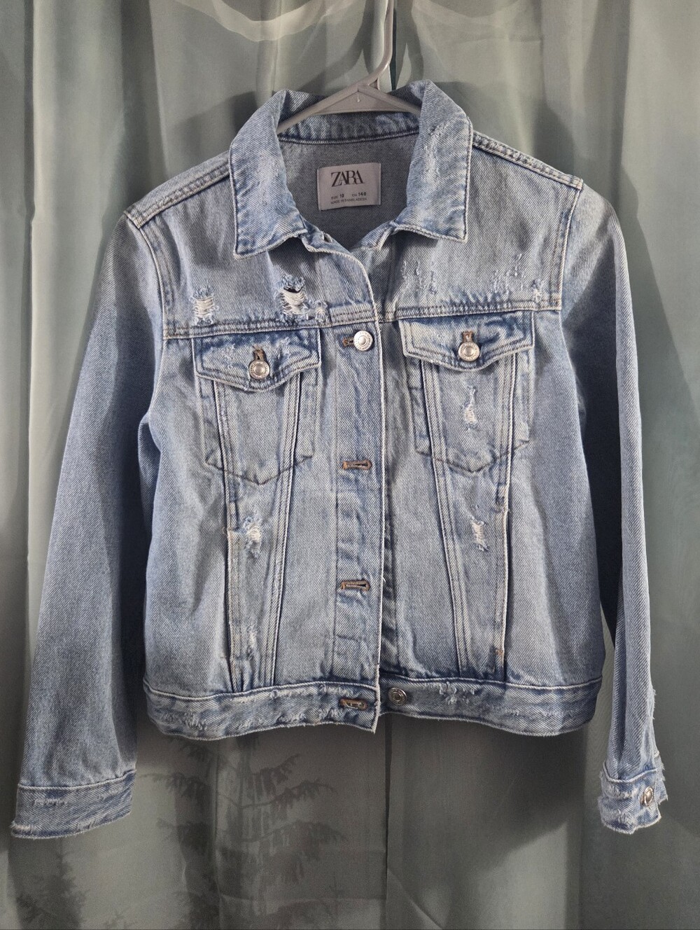 Zara Light Blue Distressed Kids' Denim Jacket